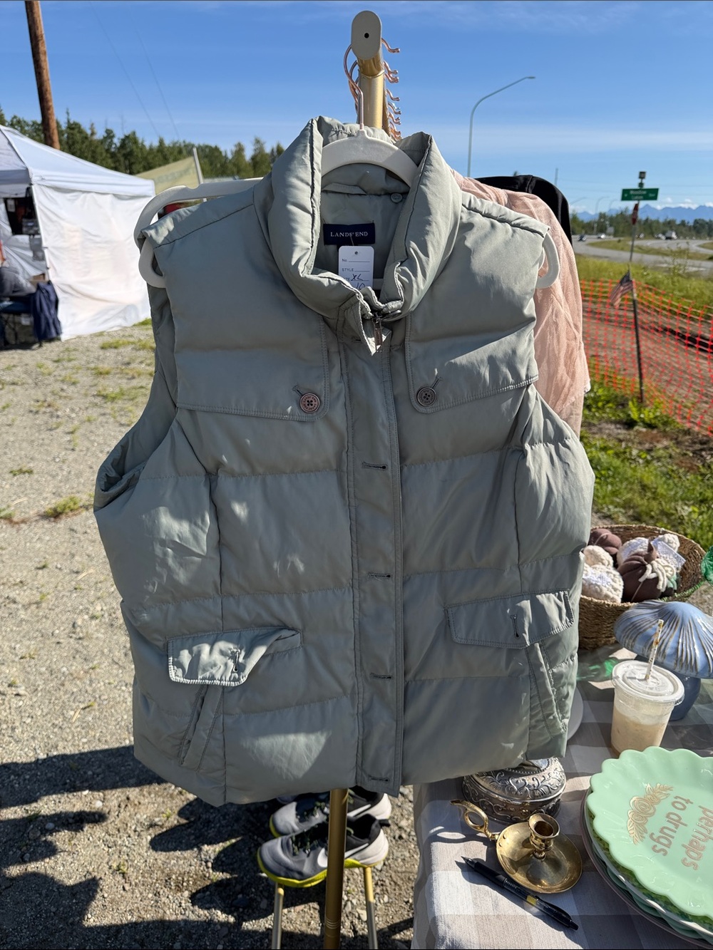 Lands' End Light Sage Green Quilted Puffer Vest